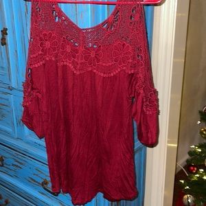 Maroon red cold shoulder women’s top